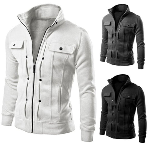 Hoodies Men Sweatshirts Brand Moleton Masculina Spring Zipper Solid Fashion Fake Pocket Design Fleece - Style Hoodie