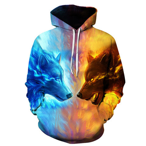 Ice Fire Wolf Hoodies 3D Men Women Sweatshirts Fashion Pullover Autumn Tracksuits Harajuku Outwear Casual Animal Male Jacket - Style Hoodie