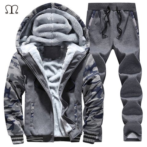 Tracksuit Men Camouflage Army Casual Hooded Warm Sweatshirt Male Winter Thick Inner Fleece 2PC Jacket+Pant Men Moleton Masculino - Style Hoodie
