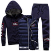 Men Set 3 Piece Brand Hoodie Warm Vest Pants Winter Male Zipper Sportswear Clothes Sweatshirt Coat Hood Tracksuit Men Sport Suit - Style Hoodie